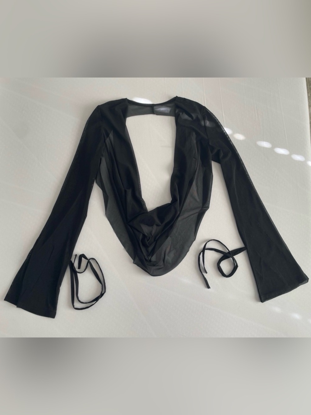 REVOLVE Black Sheer Plunge Long Sleeve Swim Cover-Up Size S
